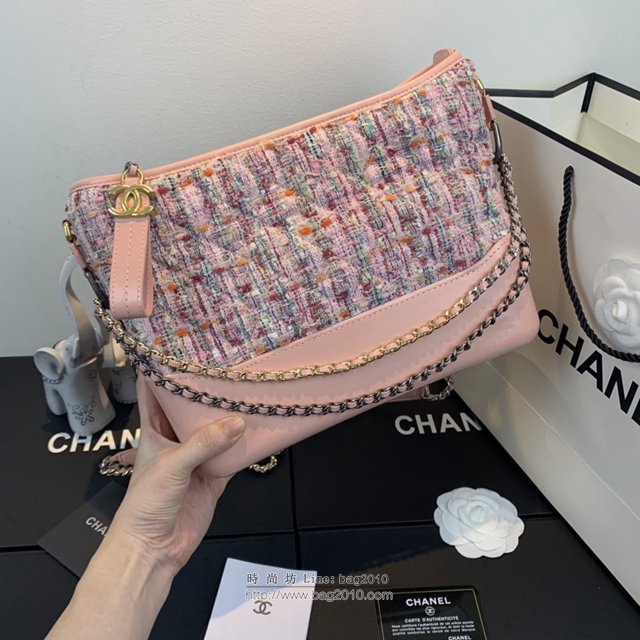 Chanel女包 93824 Gabrielle編織流浪包 小香2019新款 軟呢拼皮 香奈兒肩背包 香奈爾鏈條挎包  djc2614